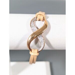Swarovski‎ Leather Infinity Crystal Bracelet Gold Tone Tan 6.5"